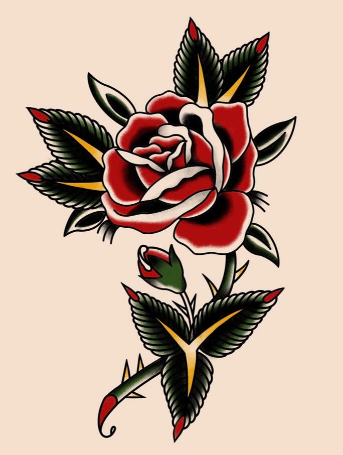 Traditional Rose Tattoo Design